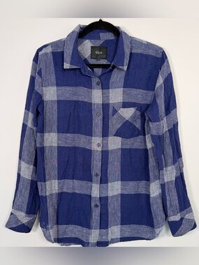 Rails Women’s Blue White Plaid Linen Blend Button Up Shirt S “Charli”
